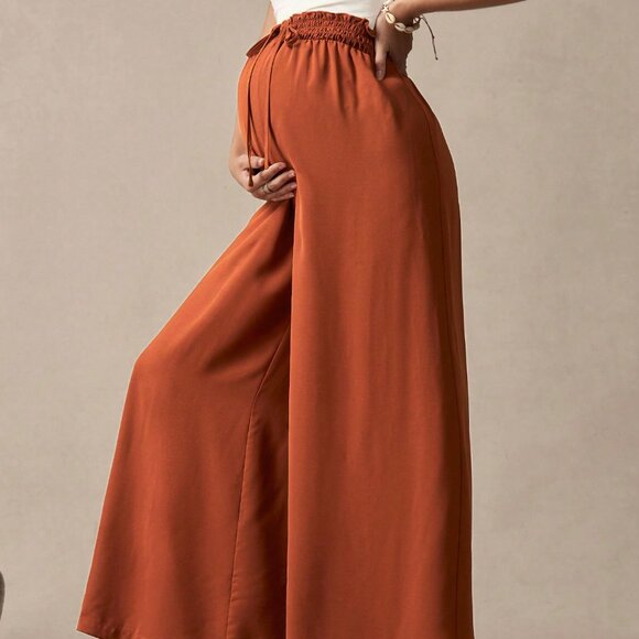Maternity Rust Brown Casual Women's High Waist Wide Leg Pants - Picture 6 of 7